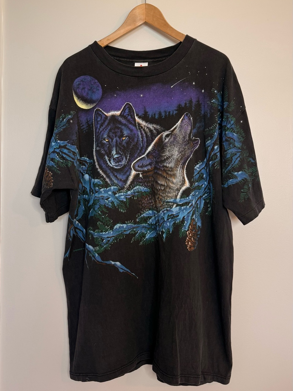 Vintage 90s Wolf Moon All Over Print T-Shirt XL H.L. Miller USA